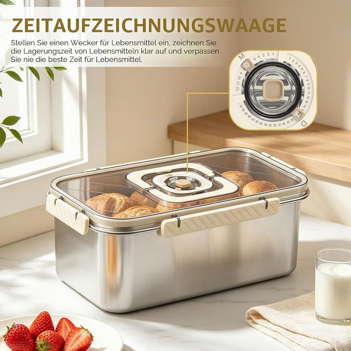 Edelstahl Brotkasten mit Griff Brotbehälter Brotbox mit Sichtfenster lebensmittelecht Brotaufbewahru