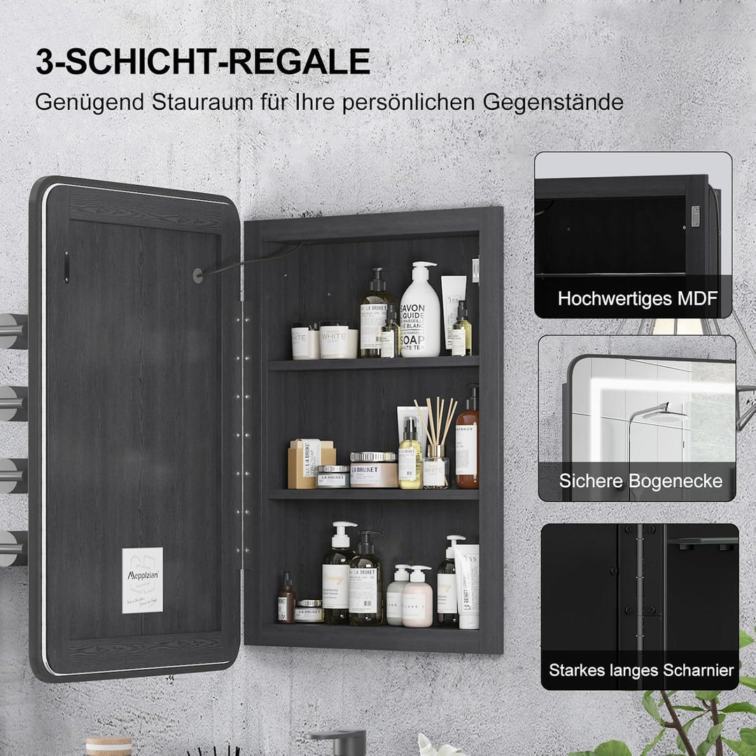Spiegelschrank Bad mit Ambient-Stimmungsbeleuchtung, Badschrank Hängend mit Spiegel und Ablage, Bade