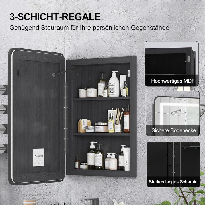 Spiegelschrank Bad mit Ambient-Stimmungsbeleuchtung, Badschrank Hängend mit Spiegel und Ablage, Bade