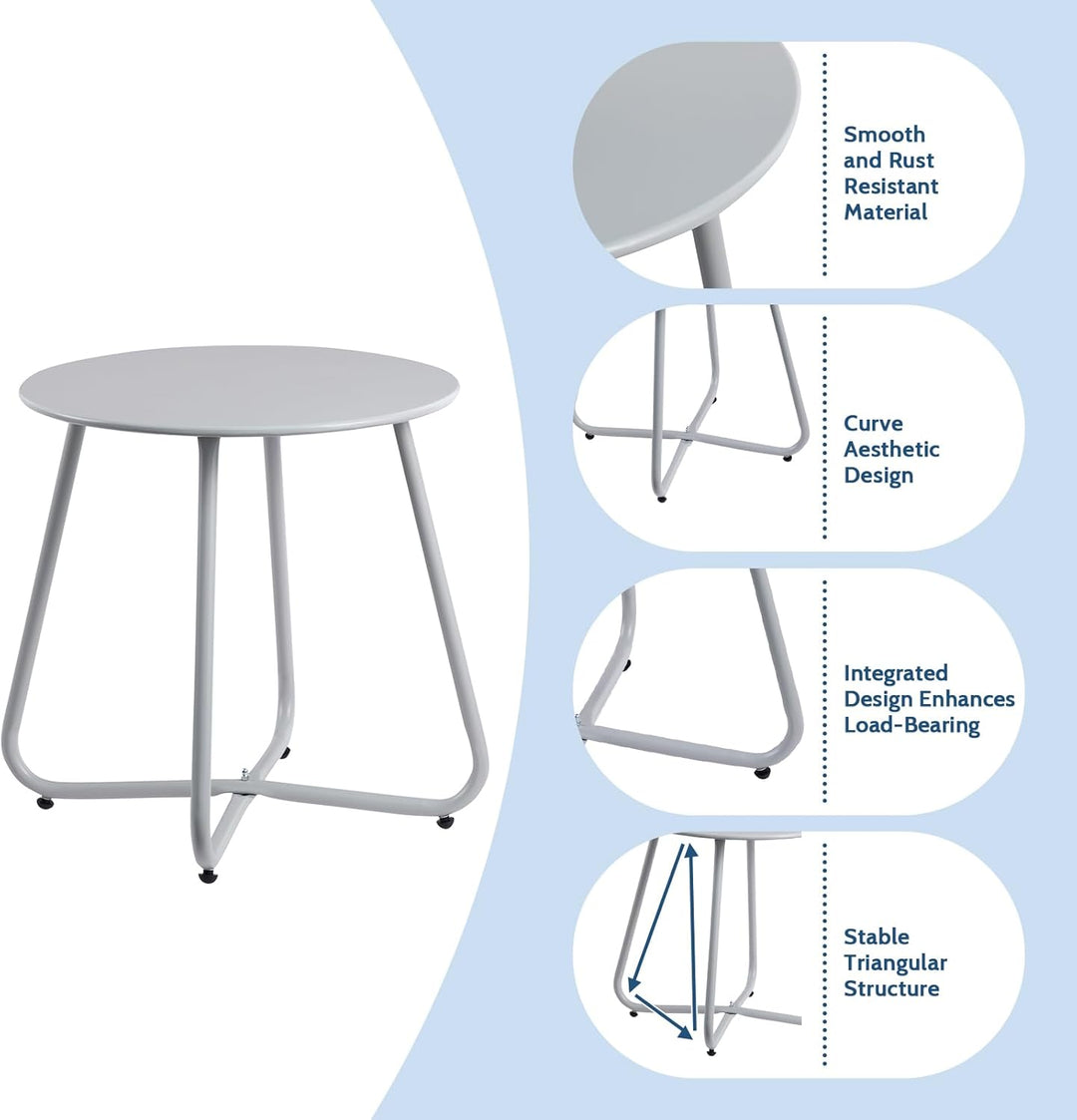 HollyHOME Beistelltisch Outdoor Gartentisch Balkontisch, Runder Patio Beistelltisch Kaffeetische Nac