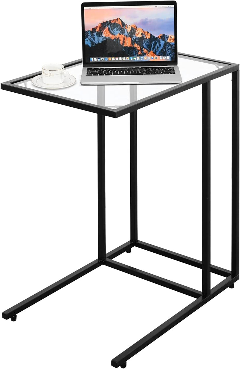 COSTWAY Beistelltisch, Stahlrohr, Sicherheitsglas, Schwarz, 65 x 55,5 x 35 cm(H x L x B), Schwarz