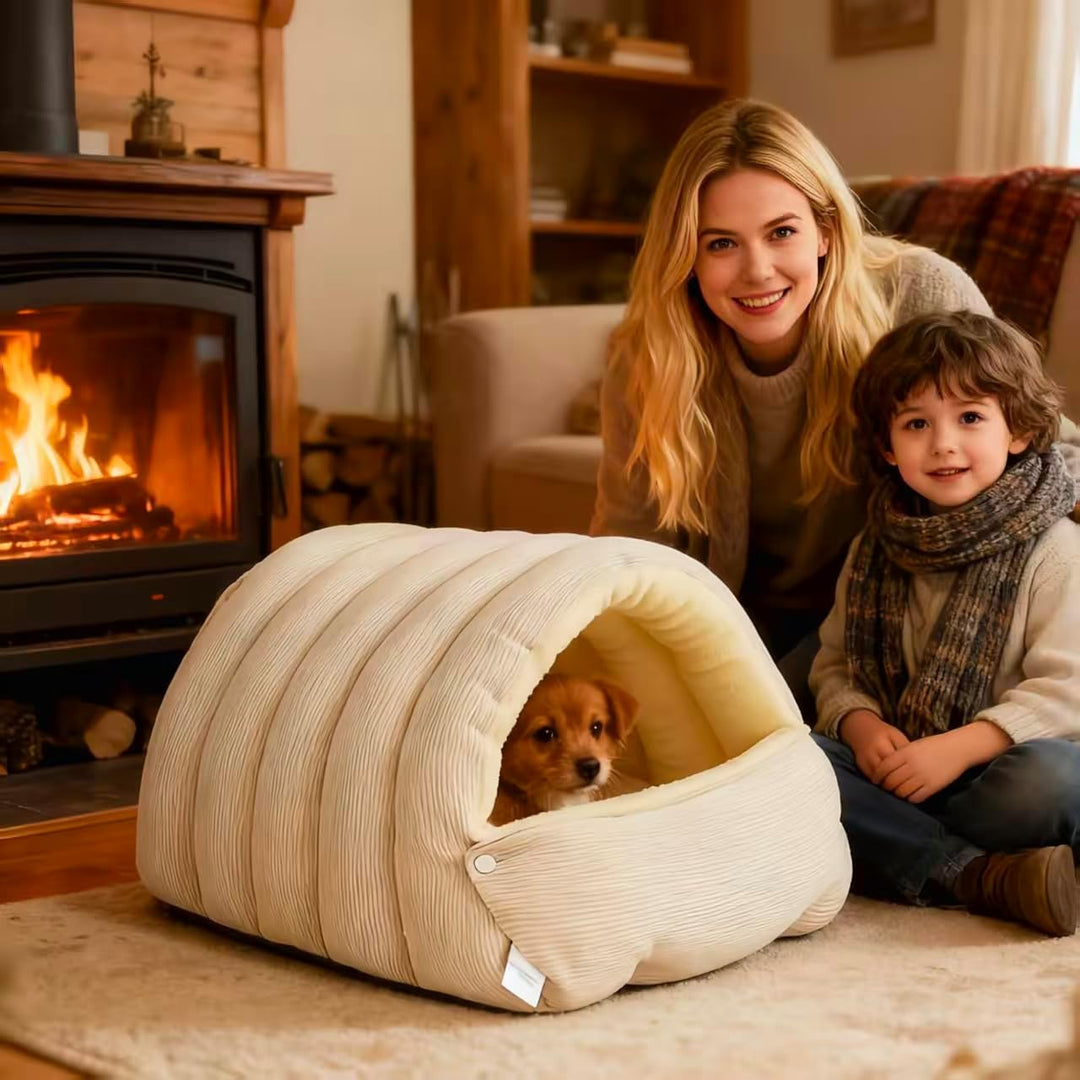 Geschlossenes Winterkatzenbett, herausnehmbares, wärmendes Winterhöhlenbett für Haustiere mit Rutsch