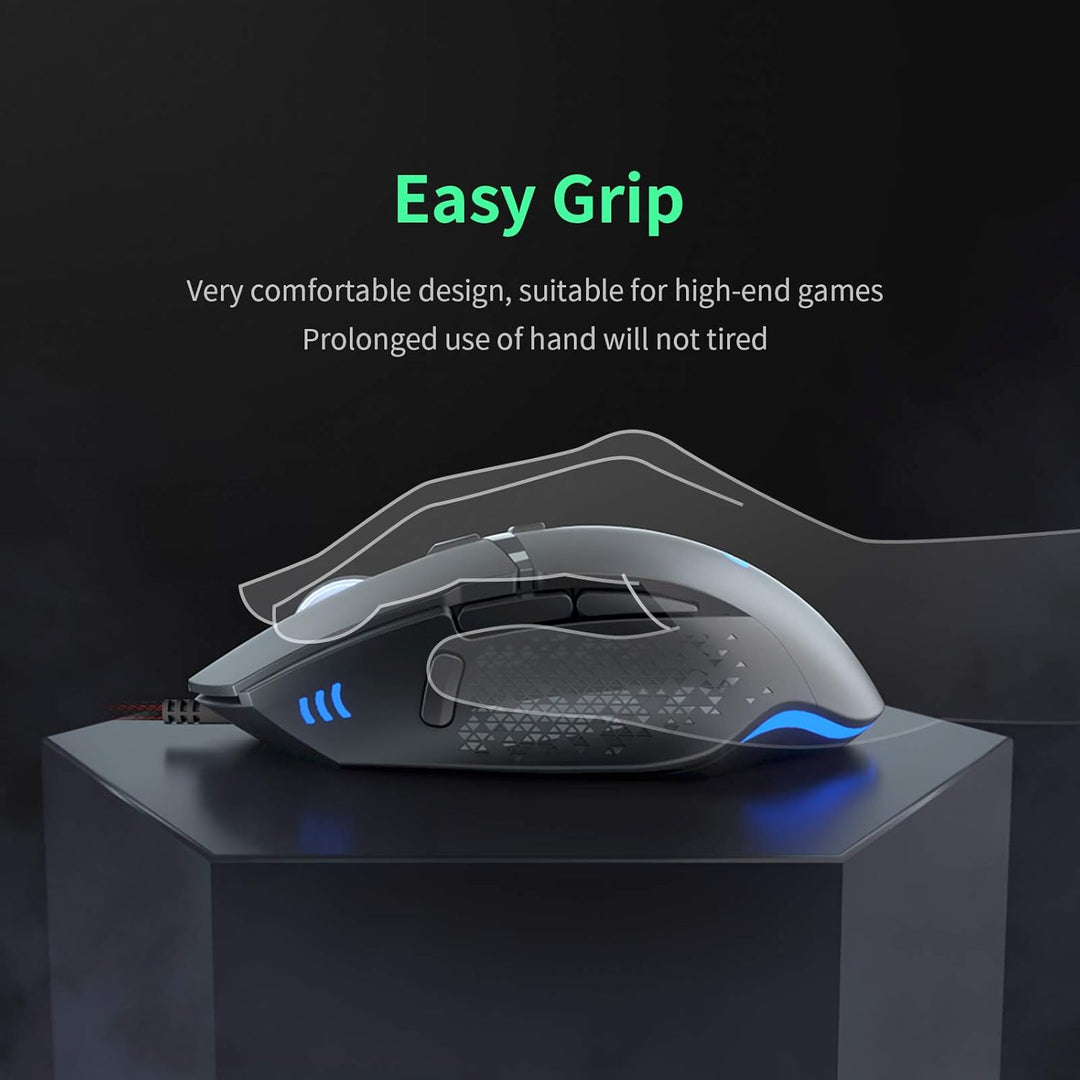 Gaming Maus 7200 DPI Einstellbarer USB RGB Led Gaming Mäuse für Grosse Hände, 8 Programmierbare PC M