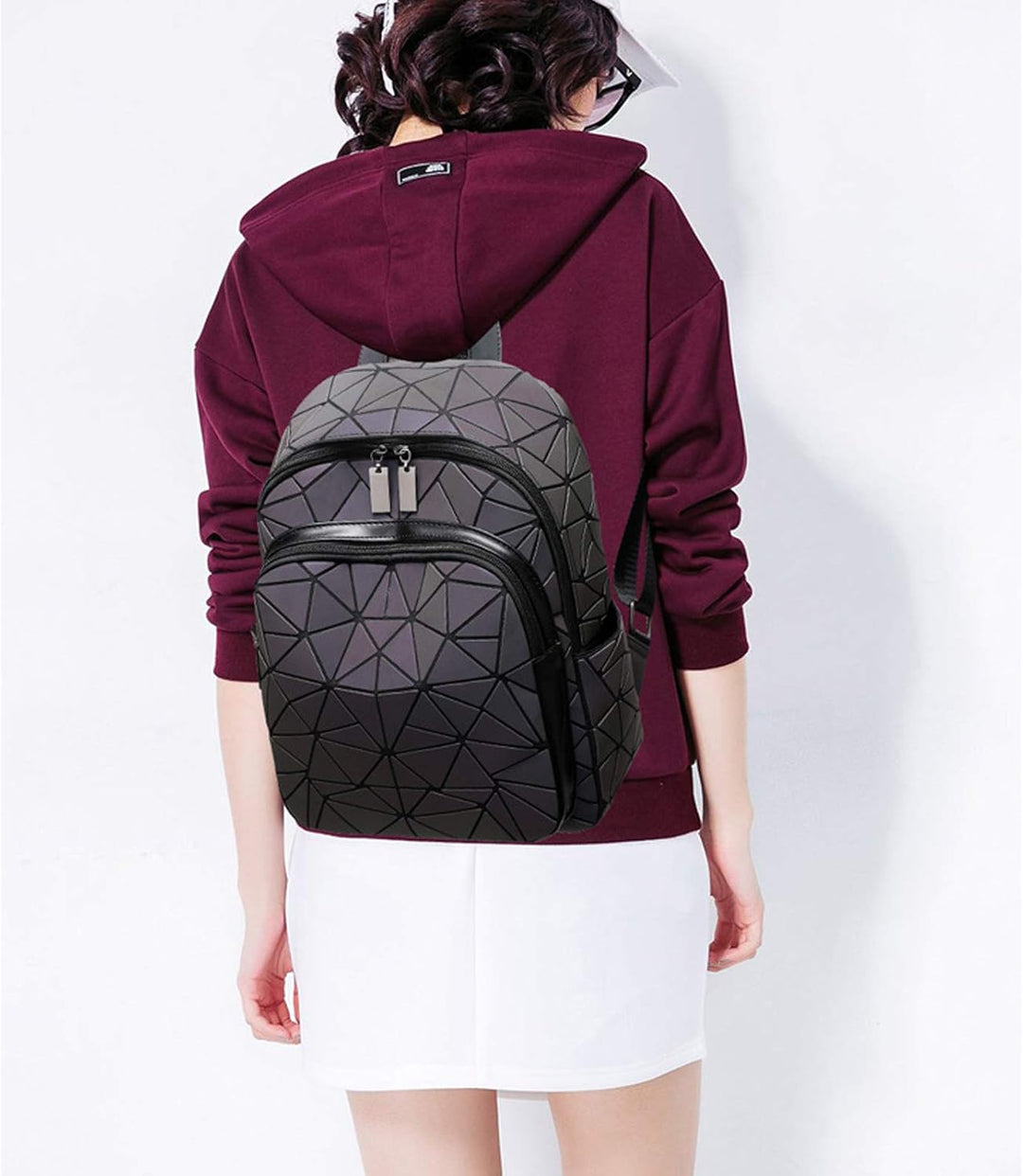 RANSUU Geometrische Taschen Reflektierend Rucksack Damen, Handtasche Holographic Holo Schultertasche