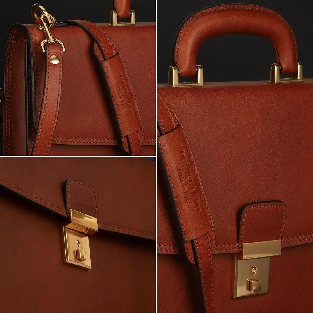 Time Resistance Leder Aktentasche - Leder Tasche Handgefertigt in Italien - Arbeitstasche mit Schult