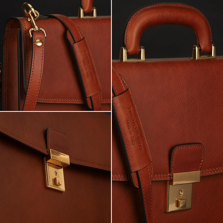 Time Resistance Leder Aktentasche - Leder Tasche Handgefertigt in Italien - Arbeitstasche mit Schult