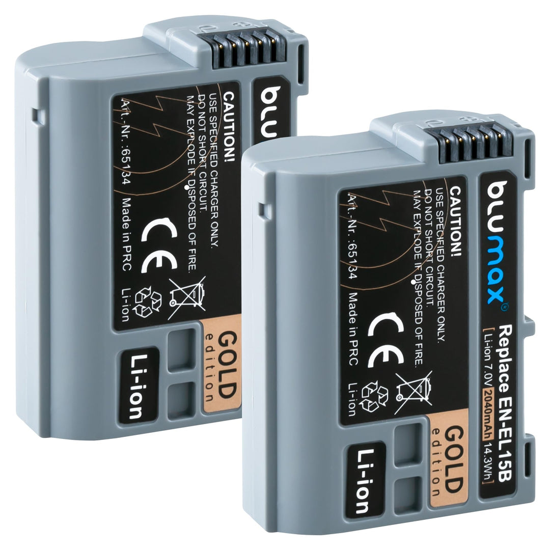 2X Blumax Gold Edition Akku ersetzt Nikon EN-EL15b 2040mAh kompatibel mit Nikon Z6 - Z6 MarkII - Z7