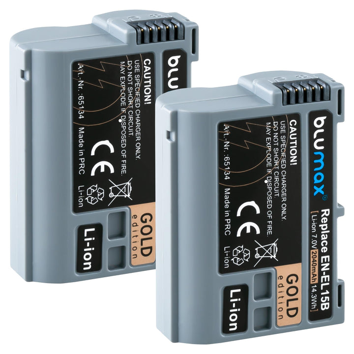 2X Blumax Gold Edition Akku ersetzt Nikon EN-EL15b 2040mAh kompatibel mit Nikon Z6 - Z6 MarkII - Z7