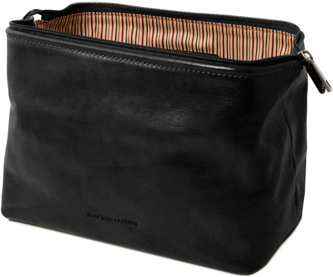 Tuscany Leather Smarty Reise- Kulturtasche aus Leder - Gross Schwarz, Schwarz