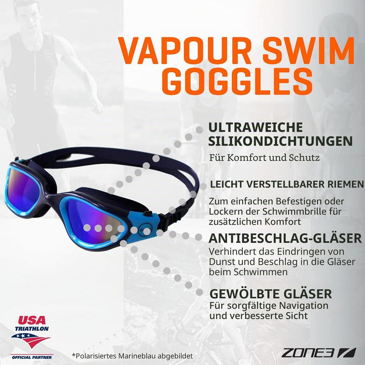 ZONE3 Unisex Dampf Schwimmbrille (1er Pack) Einheitsgrösse Photochromatisch, Schwarz/Neon-Orange, Ei