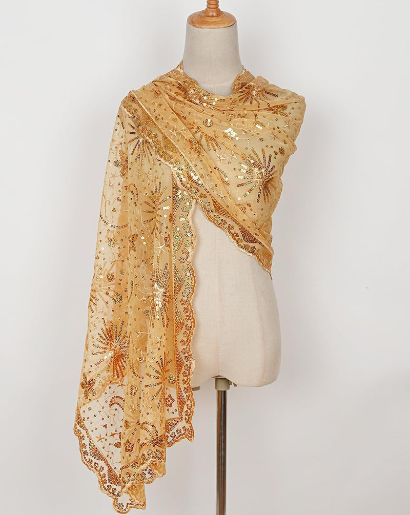 keland Damen Festlich Pailletten Umhang Schal Schultertuch Stola Tuch für Abendkleid A-gold, A-gold