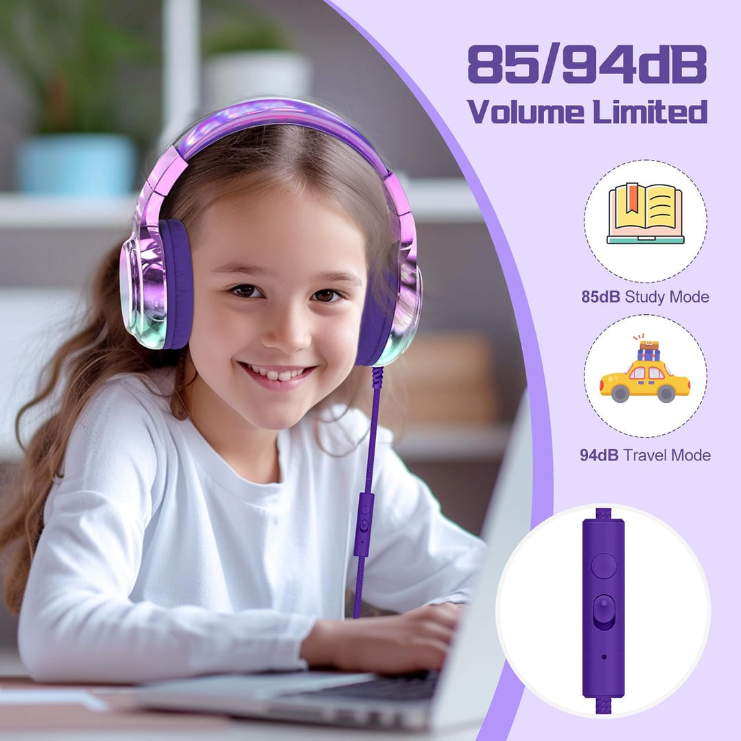 JYPS Kinder Kopfhörer,Kopfhörer Kinder mit Kabel,85/94 dB Volume Limit,Faltbare Kopfhörer für Mädche