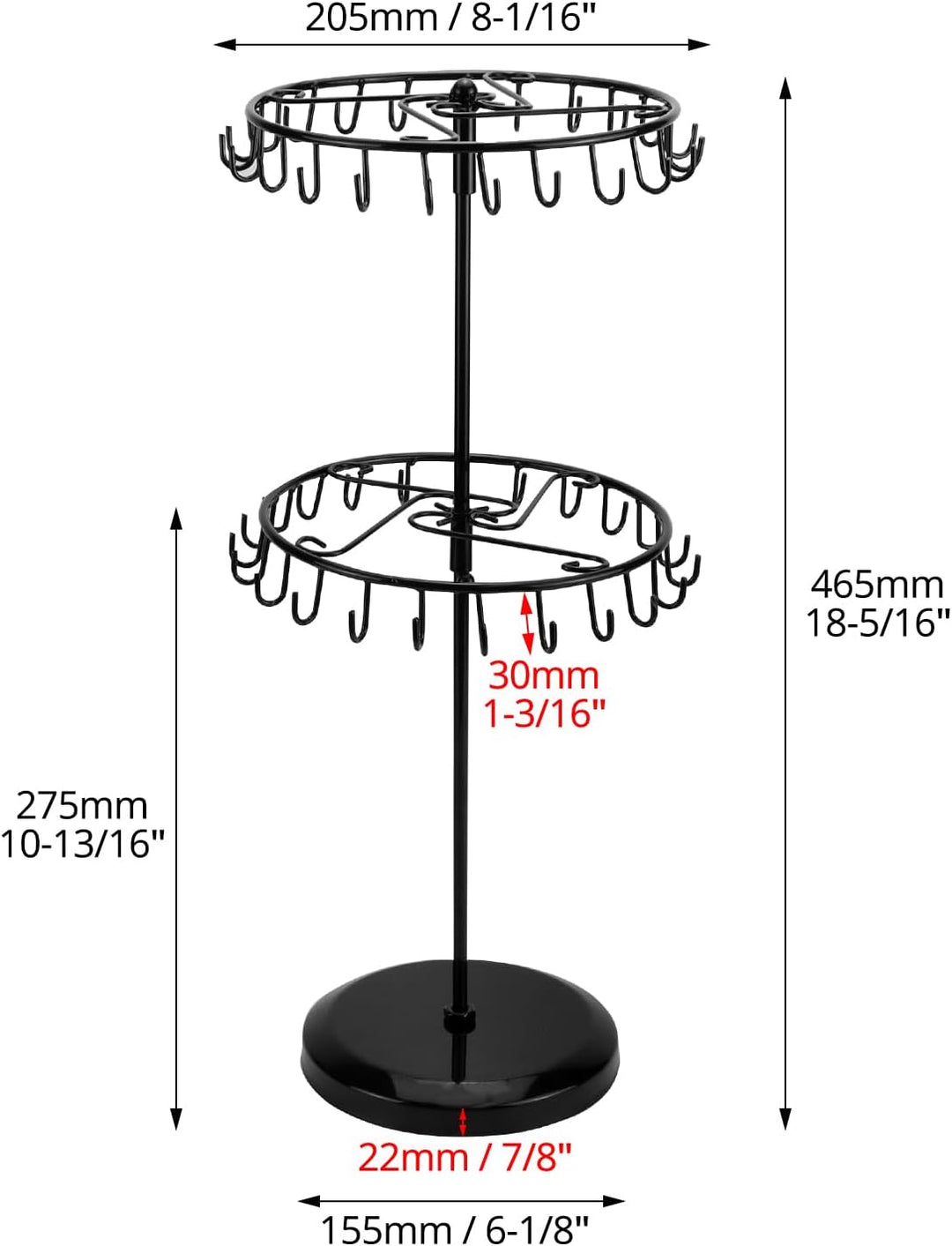 QWORK® 2-Stufiger Drehbar Schmuckständer, 46-Haken Schmuckbaum für Ketten & Armbänder, Ringe & Ohrri