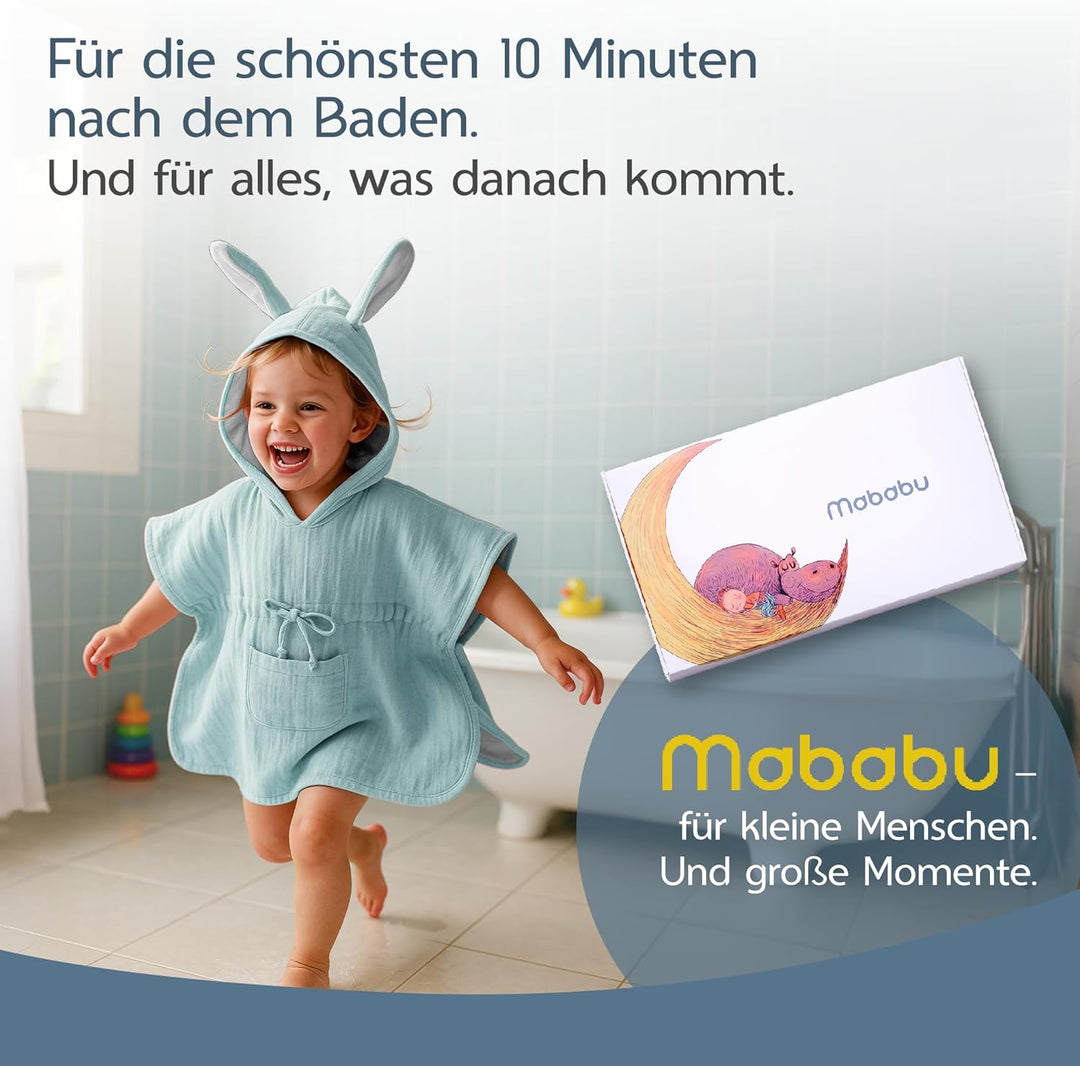 Mababu Badeponcho Baby & Kinder EXTRA weich (100% Bio-Baumwolle) | Kinder Badeponcho 1-7 Jahre| Hand