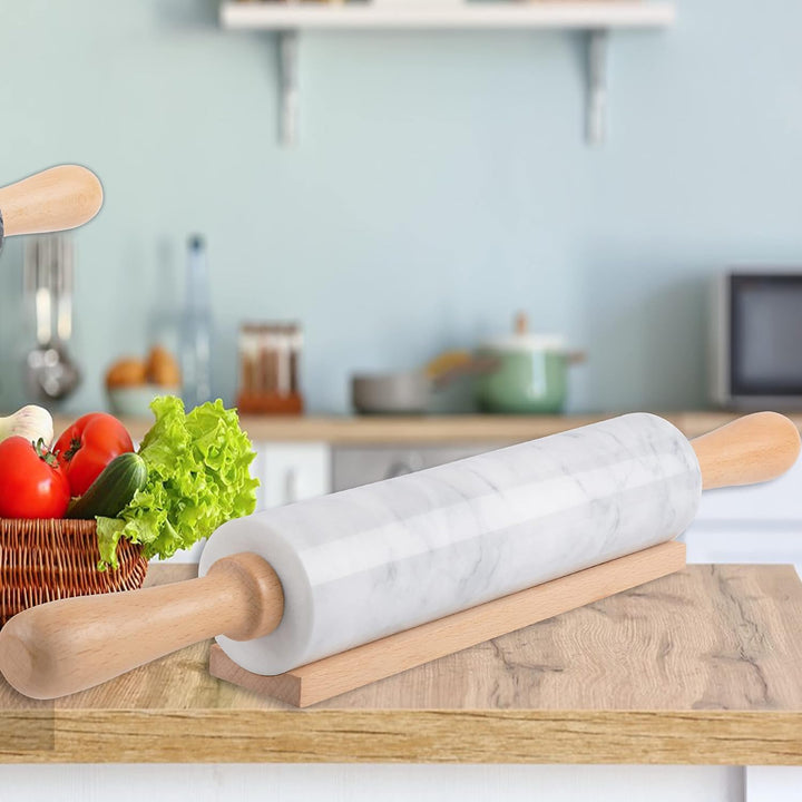 Marmor-Nudelholz mit Holzwiege, dicker Griff, Set zum Backen, 47 cm, hochwertige polierte Walze für