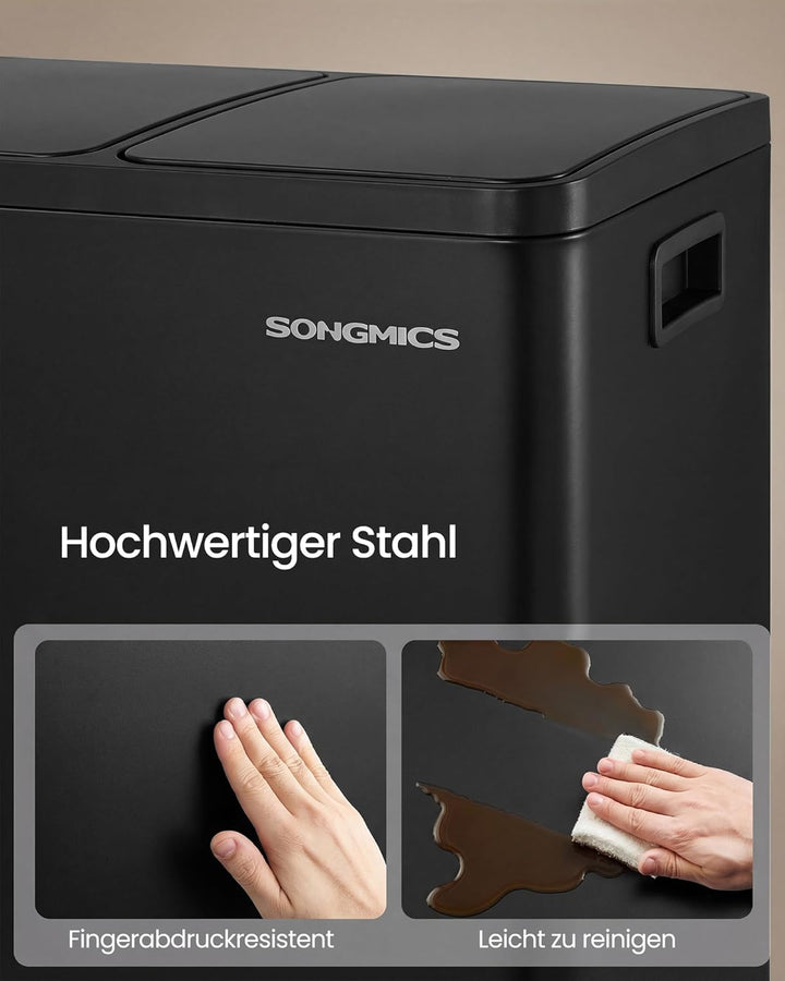 SONGMICS Mülleimer Küche, 3 x 18 L, Mülltrennsystem 3 Fächer, Abfalleimer mit 15 Müllbeuteln, Tretmü