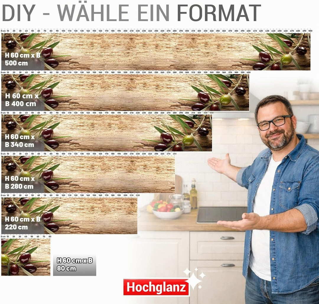 StickerProfis Küchenrückwand selbstklebend Glasoptik - OLIVEN - 1.8mm, Versteift, alle Untergründe,