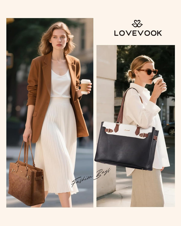 LOVEVOOK Handtasche Damen Mittelgross, 15,6" Shopper Tasche Arbeitstasche Elegant Laptoptasche Gross