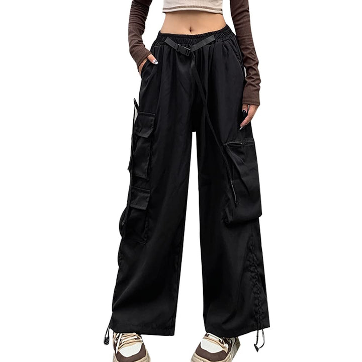 Hewlshawn Damen Cargohose Baggy High Waist Gotisch Y2k Straight Streetwear Elastische Taille mit Kor