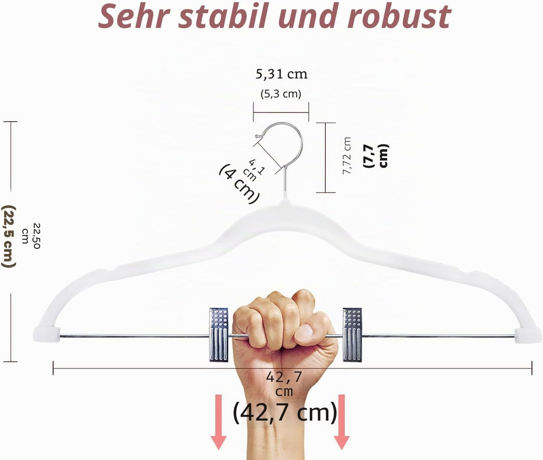 ManGotree Hosenbügel mit beweglichen Klammern, rutschfeste Samtkleiderbügel, platzsparende Rockbügel
