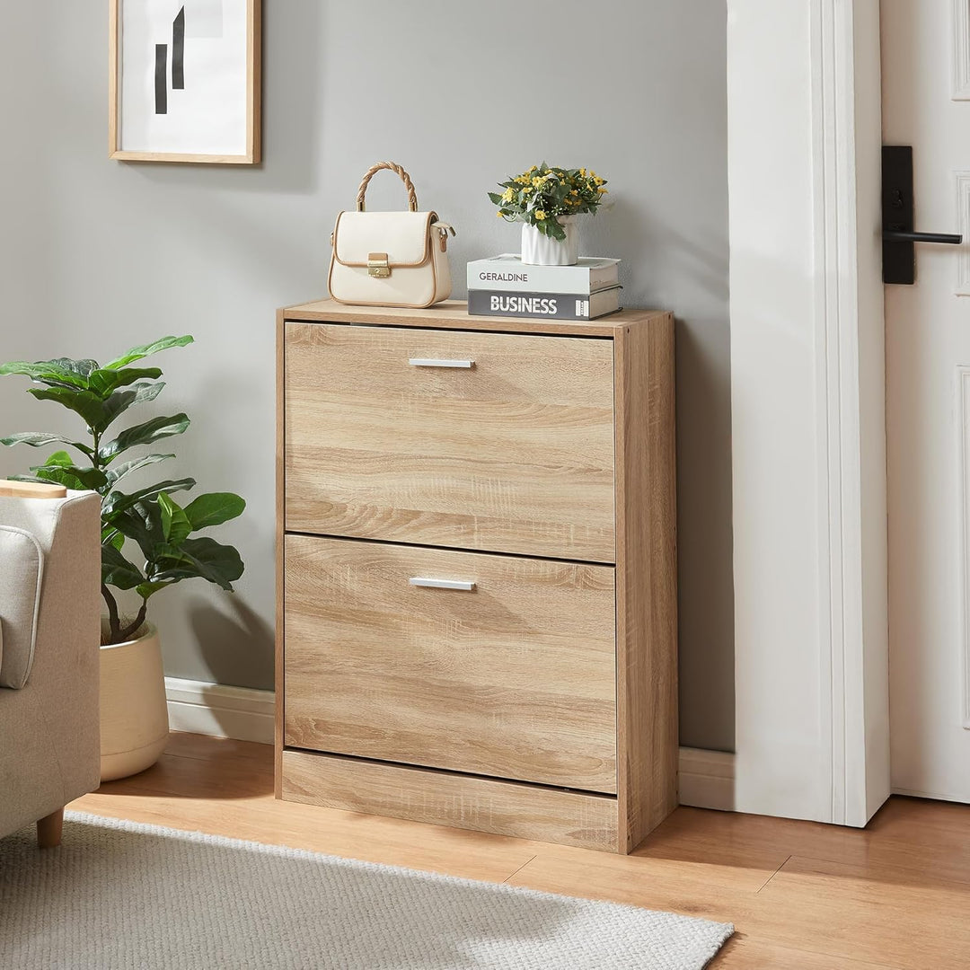 [en.casa] Schuhschrank Sykkylven Schuhkipper mit 2 Klappen Schuhkommode für 12 Paar Schuhe 81 x 63 x