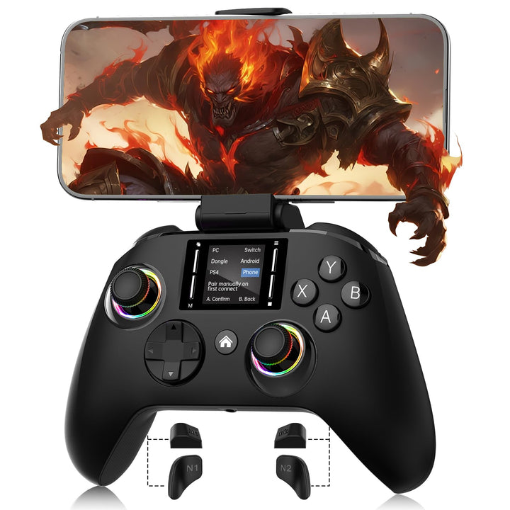 Interactive Screen Wireless Gaming Controller, Compatible with PC/PS4/Switch/Android/iOS, 4 Programm