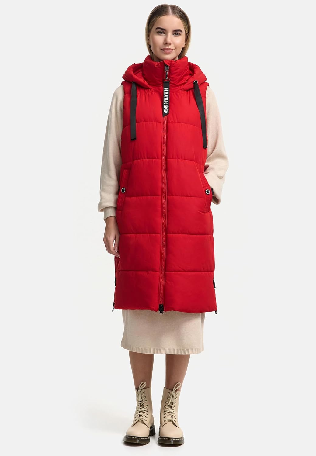 Navahoo Damen ärmellose lange Outdoorweste warme Winterjacke Schnuffelchen XS-3XL XS Salsa Red, XS S