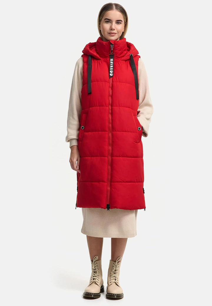 Navahoo Damen ärmellose lange Outdoorweste warme Winterjacke Schnuffelchen XS-3XL XS Salsa Red, XS S
