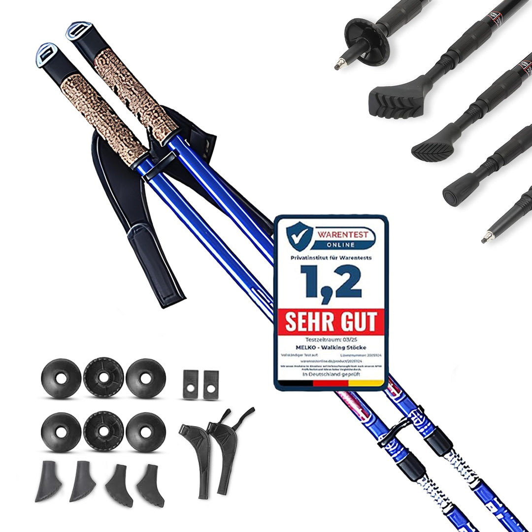Melko Walking Stöcke aus Duraluminium, 2er Set, frei verstellbar durch Teleskop-System 65 – 135 cm G