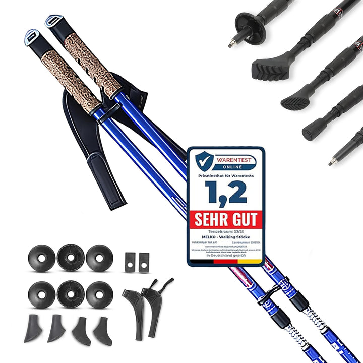 Melko Walking Stöcke aus Duraluminium, 2er Set, frei verstellbar durch Teleskop-System 65 – 135 cm G