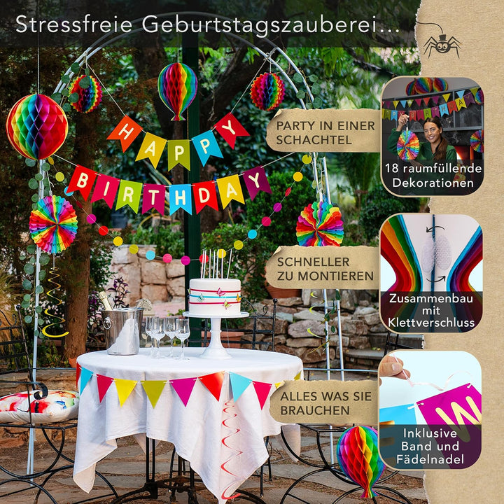 Premium Wiederverwendbare Geburtstagsdeko - Regenbogen Deko Geburtstag / Party Deko - Happy Birthday