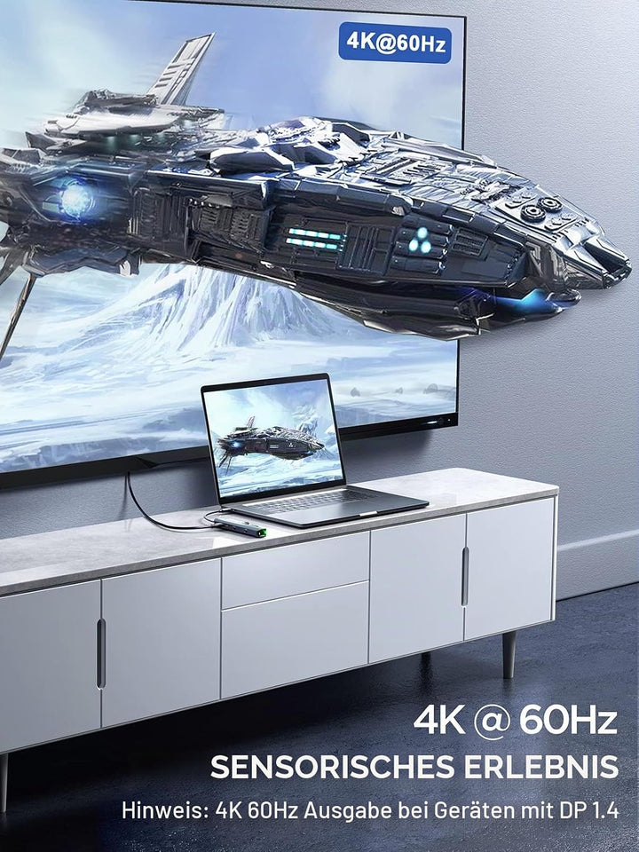 USB C Hub HDMI 4K 60Hz, 6 in 1 Dockteck, Dock Ethernet, MacBook Pro Adapter iPad mit LAN RJ45, 2 USB