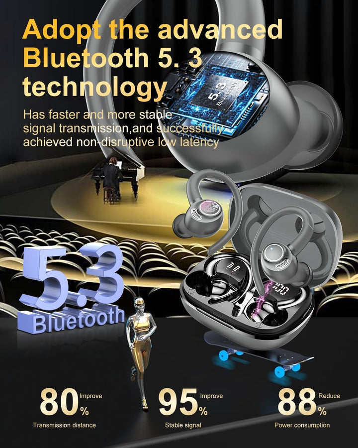 Bluetooth Kopfhörer Sport, in Ear Kopfhörer Kabellos Bluetooth 5.3 mit HD Mic, Herausragender Sound,