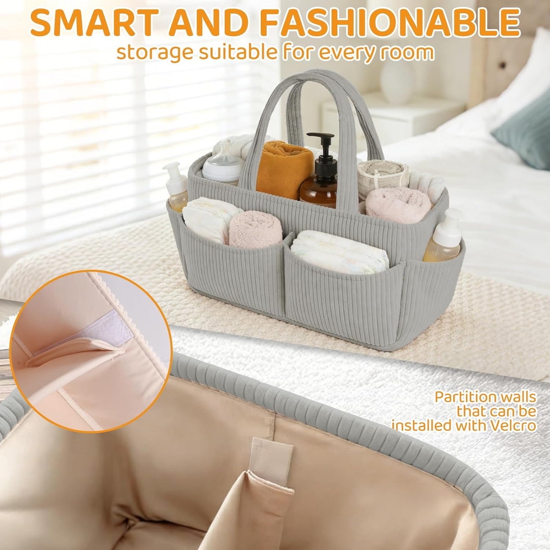 Wickelkorb Cord für Wickeltisch,Baby Windel Caddy Organizer mit Wechselbaren Fächern,Stilvoller Aufb