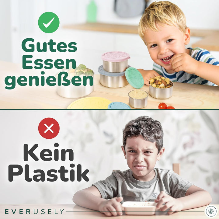 Everusely - Edelstahlbehälter mit Deckel - 5er-Set, Bright Collection - Auslaufsichere Edelstahl-Leb