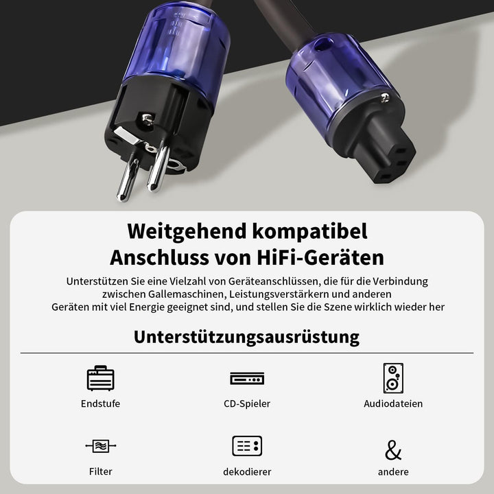 Tertullus HiFi High End Netzkabel 1.5m Kupfer Abschirmung 3 x 2.5mm² Stromkabel Mit Schukostecker P0
