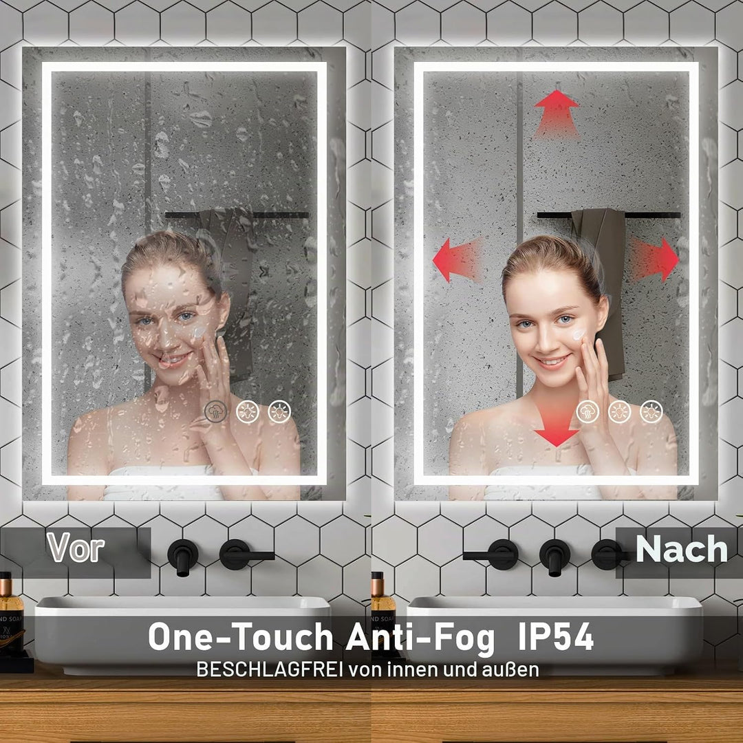 Badspiegel mit Beleuchtung LED, 50x70cm Spiegel mit Light, Wandspiegel mit Frontbeleuchtung, Antibes