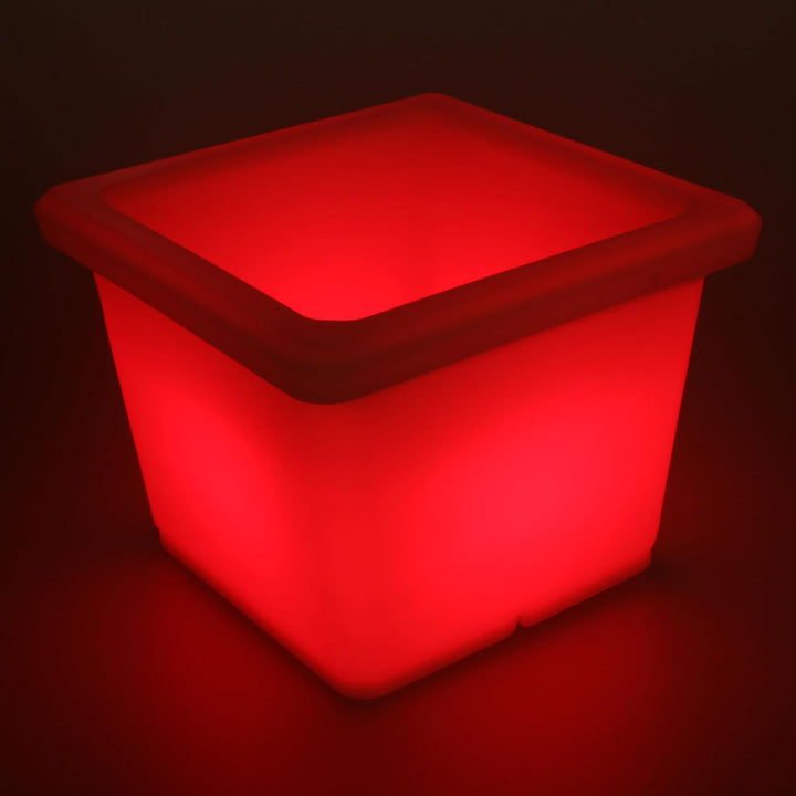 LED Blumentopf Blumenkübel Leuchtend eckig 35x35x27 cm kabellos mit Akku bunt RGB Farbwechsel und Fe