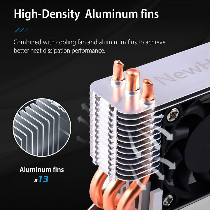 NewHail M.2 2280 SSD Kühler Kühlkörper mit 40mm PWM Lüfter, Kupfer Heat Pipes und Thermal Pad, SSD K