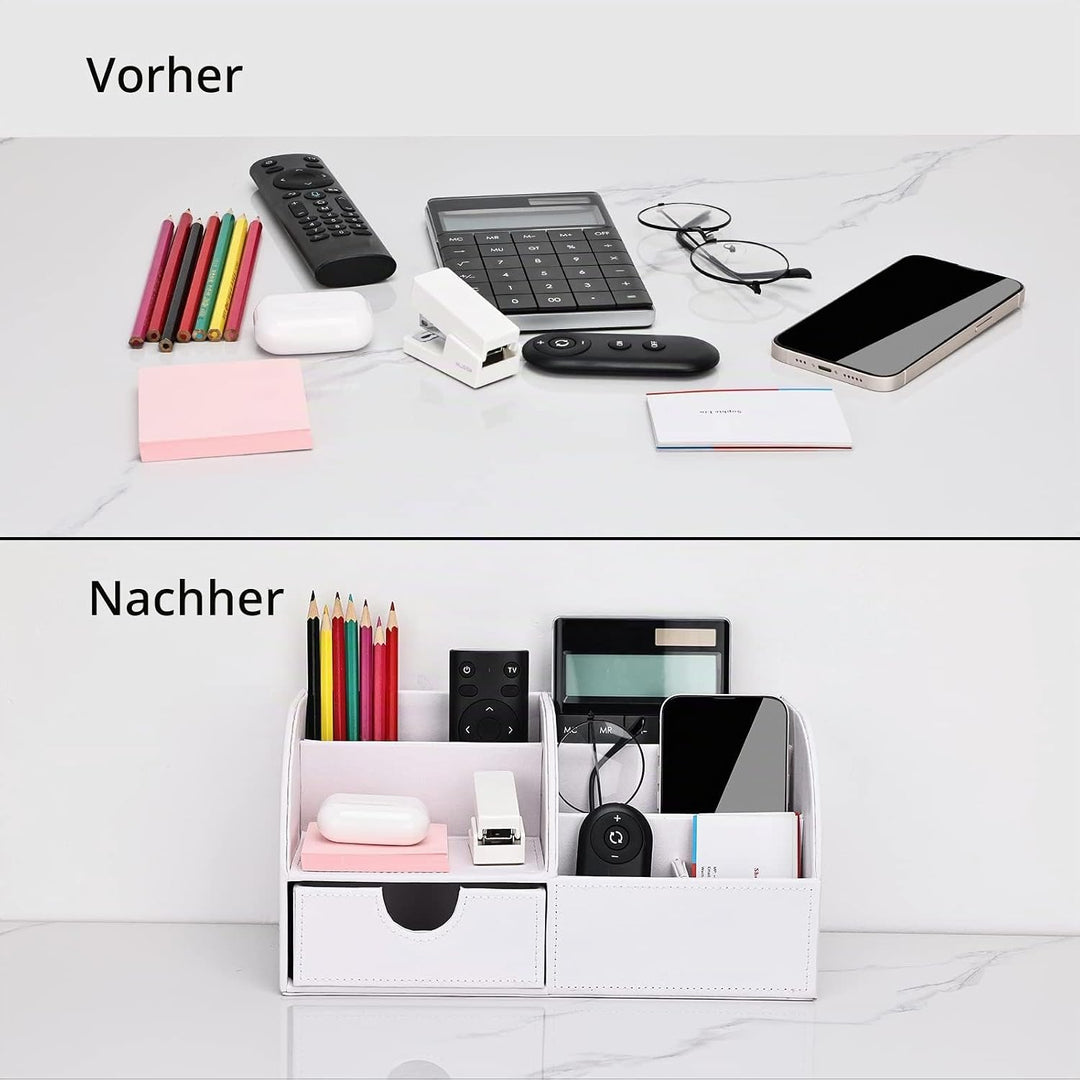 KINGFOM Büro Schreibtisch Organizer Ordnungssystem Tisch Organizer PU Leder Stiftehalter Stiftebox S
