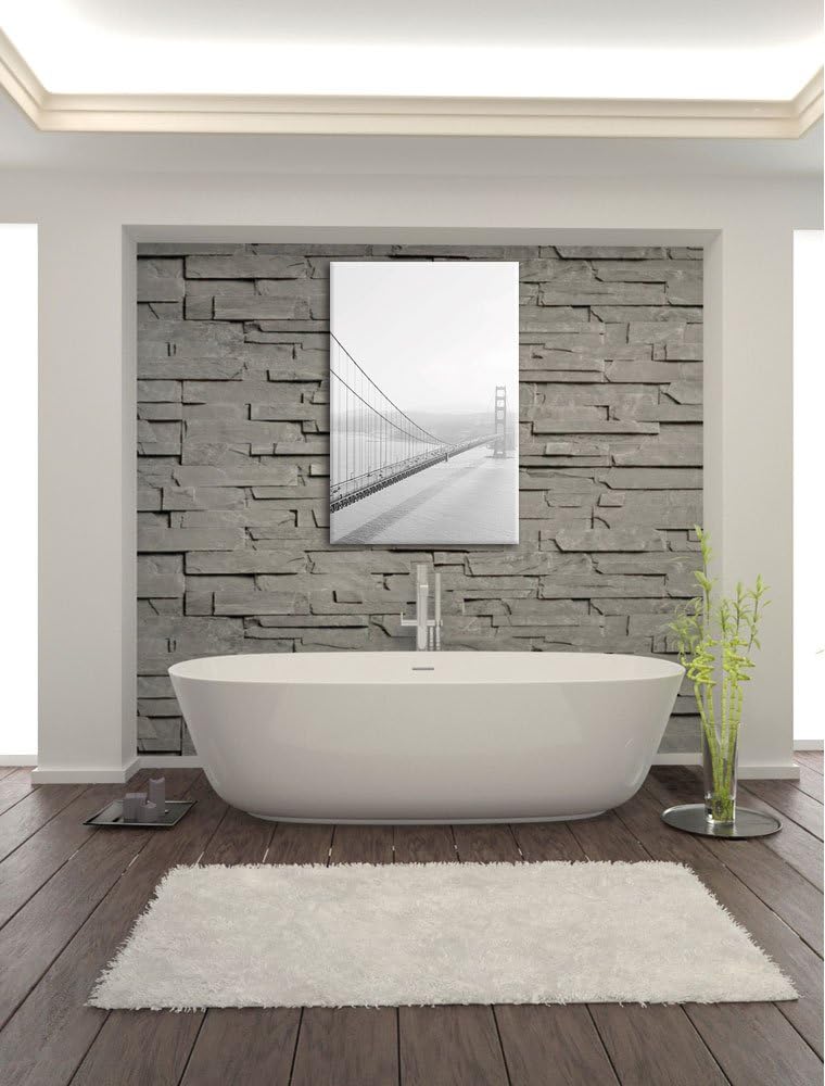 Pixxprint Golden Gate Bridge San Francisco Black and White, Format: 100x70 auf Leinwand, XXL riesige