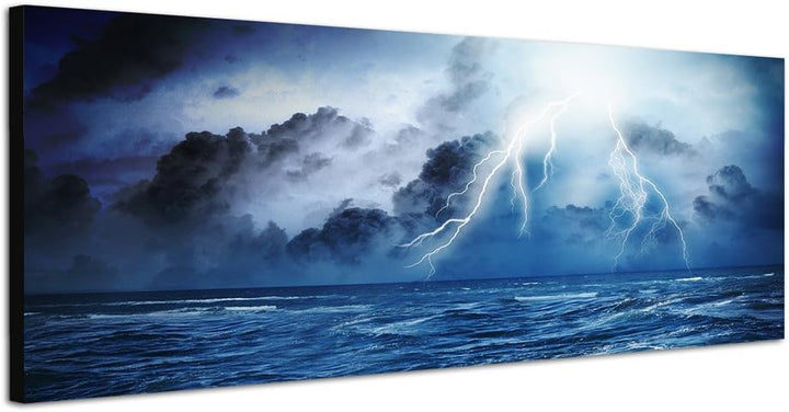 Paul Sinus Art Panoramabild auf Leinwand und Keilrahmen 150x50cm Meer Sturm Wolken Gewitter blitze N
