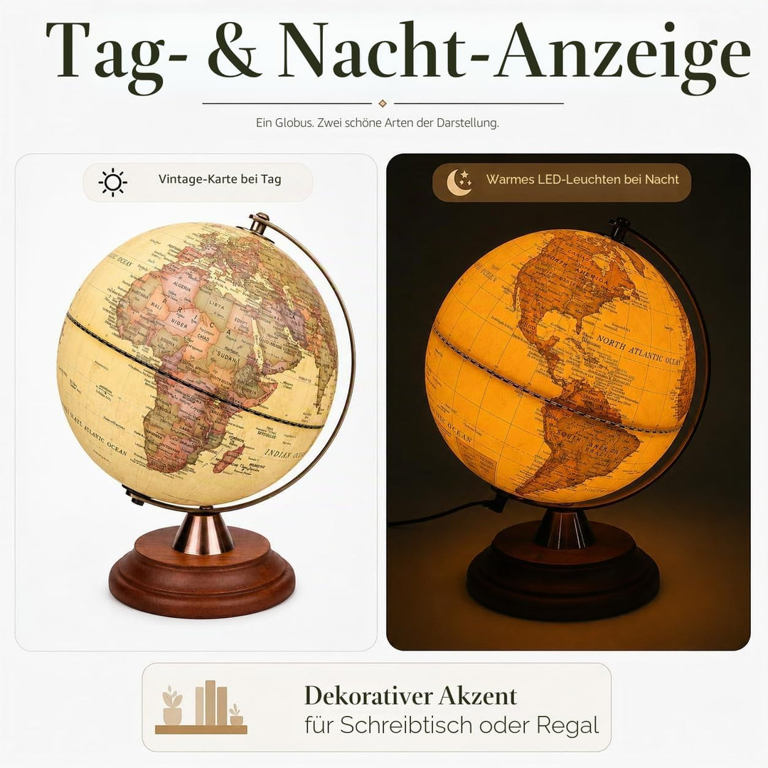 EXERZ 20cm Leuchtglobus Antiker - Englisch Karte - 2 in 1 Leuchtende LED-Lampe - Tag und Nacht Kinde