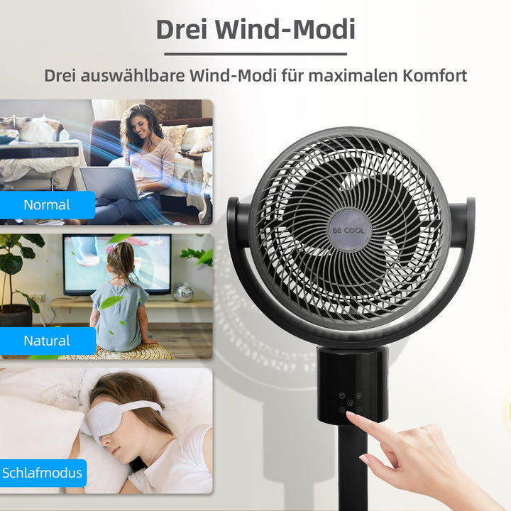 Be Cool Digitaler Stand- und Tischventilator 26cm – DC Inverter Motor, 50 Watt, 12 Stufen, 3 Windmod