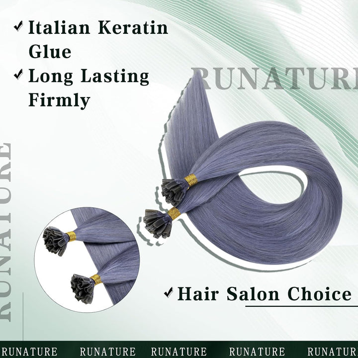 RUNATURE Keratine Extensions Echthaar Bonding Light Blue Bondings Echthaar Extensions U Tip Haarverl