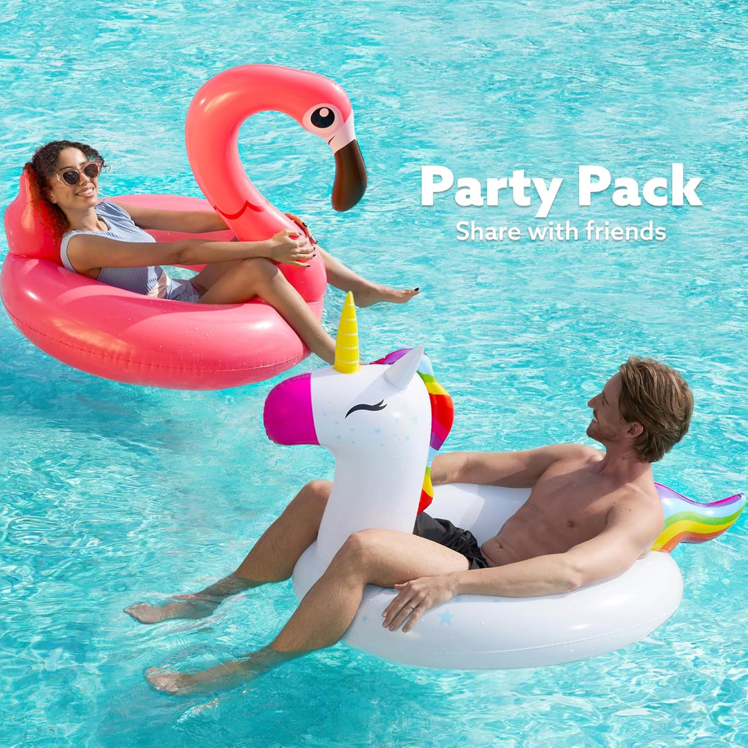 SLOOSH Einhorn-Flamingo-Schwimmring für den Pool – 2Pack aufblasbare Schwimmreifen mit Kopfstütze, S