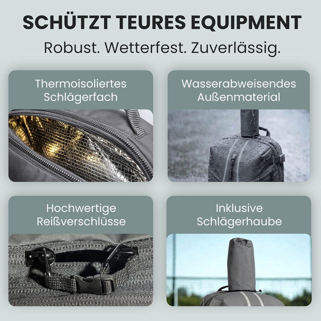 Otaro Tennisrucksack mit Schuhfach (Für 2 Tennisschläger) Inkl. Separierten Schuhfach & Schlägerschu