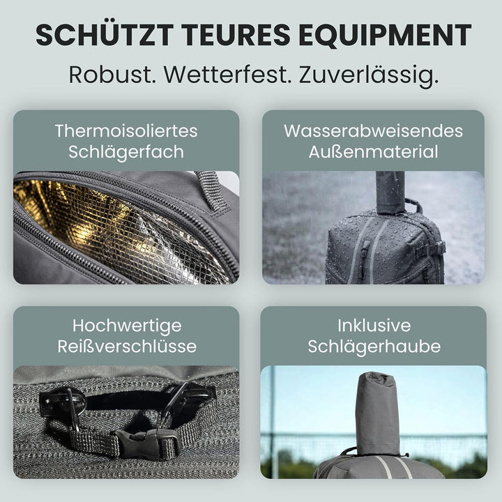 Otaro Tennisrucksack mit Schuhfach (Für 2 Tennisschläger) Inkl. Separierten Schuhfach & Schlägerschu