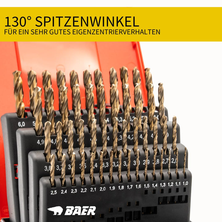 BAER Spiralbohrer Set HSSE inklusive Bohrpaste (0,1mm steigend) 1-6 mm - Spiralbohrersatz aus hochle