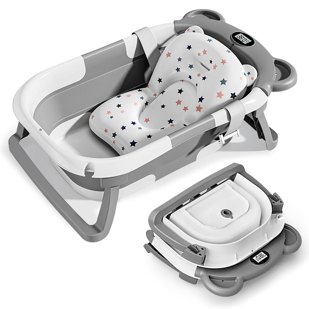 Highbird Baby Badewanne, Faltbare Babywanne mit Stützkissen für Neugeborene &amp; Kleinkinder, Platzspar